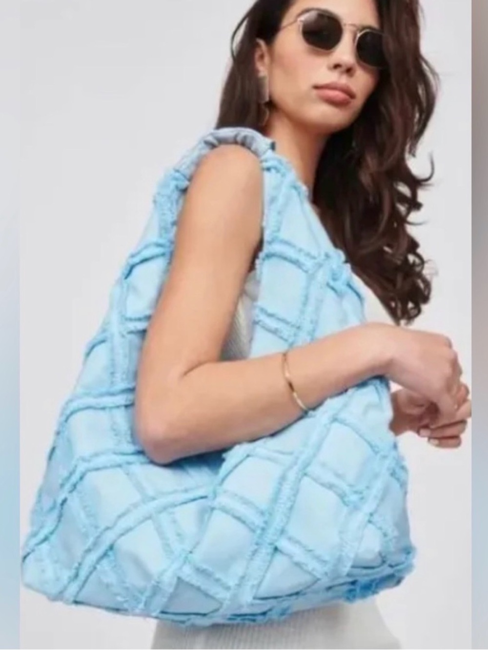 URBAN EXPRESSIONS Barbuda cotton canvas hobo shoulder bag -SKY BLUE